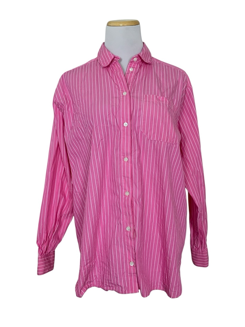 Sézane Max Shirt Striped Button Up Women’s Sz 36 US S Pink White 100% Cotton